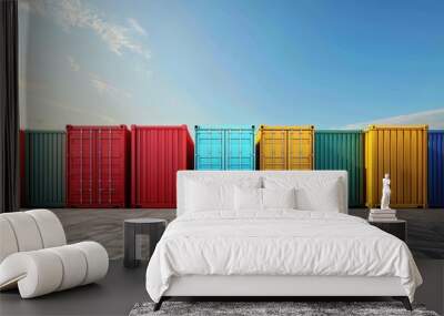 Vibrant Shipping Containers in Row Wall mural