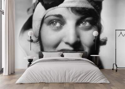 Woman with a pilots hat and goggles  Wall mural