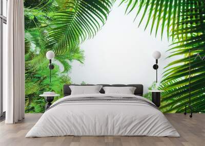 tropical leaves boarder frame in 
juicy green color, alpha Wall mural