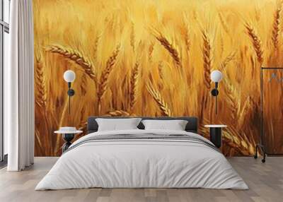 Golden Wheat Field at Sunset in Warm Colors Wall mural