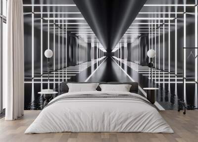 Minimalist Light Tunnel with Concentric White Lines and Reflections Wall mural