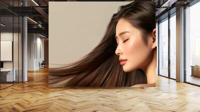 Elegant Asian Woman in Side Profile with Long Smooth Hair Wall mural