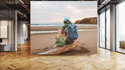 Father and daughter on the beach family vacations travel lifestyle together parent with kid backpacking outdoor Fathers day holiday Wall mural