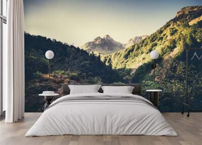 Landscape Mountains and forest in Abkhazia Summer Travel serene scenic morning view. Wall mural