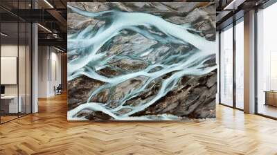 River aerial view in Norway abstract nature glacier water drone scenery background landscape ecology concept Wall mural