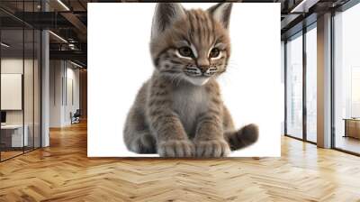 3D Cartoon Lynx Cub Sitting - Isolated on White Transparent Background, PNG
 Wall mural