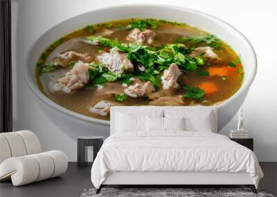 Beef Soup with Vegetables and Fresh Herbs - Isolated on White Transparent Background, PNG
 Wall mural