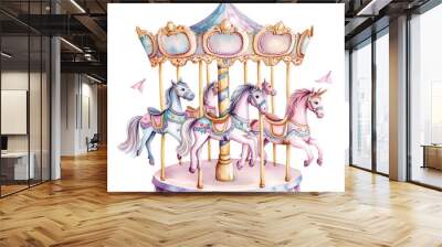 Cute Watercolor Carousel Illustration - isolated on White Transparent Background, PNG
 Wall mural