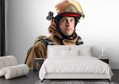 Firefighter in Full Gear Ready for Action - Isolated White Transparent Background PNG
 Wall mural