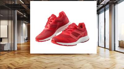 Red Athletic Sneakers Isolated on White Transparent Background, PNG
 Wall mural