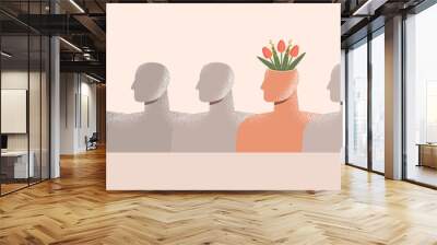 Individual, different, unique person. Stand out from the crowd metaphor. Creativity, talent, visionary, innovation concept. Mental health awareness. Isolated abstract vector illustration Wall mural