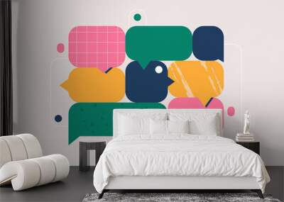 Speech bubbles, communication concept. Colorful geometric shapes. Conversation, rhetoric, discussion symbols. Art of oratory, public speaking. Isolated abstract flat vector illustration Wall mural