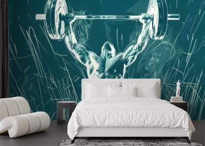 Powerful Male Athlete Lifting Heavy Barbell With Intense Workout Discipline Wall mural