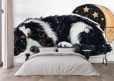 Whimsical Dog Under the Starry Night Sky for Apparel and Merchandise Design Wall mural