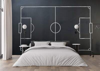 Soccer, football tactics isolated on black blackboard, chalkboard texture Wall mural