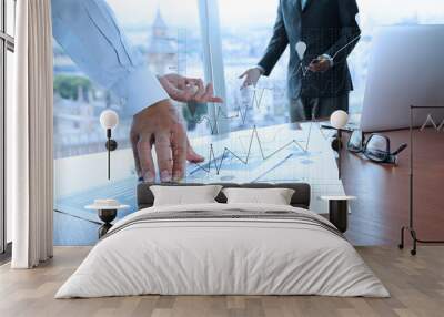 business documents on office table with smart phone and laptop a Wall mural