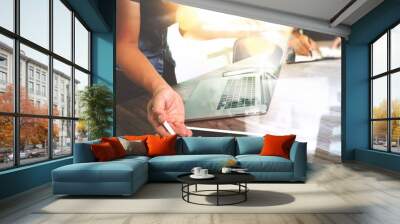 Business team meeting present. Photo professional investor worki Wall mural