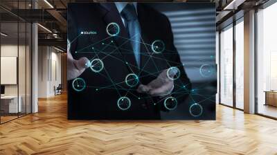 businessman hand pushing solution diagram on a touch screen inte Wall mural