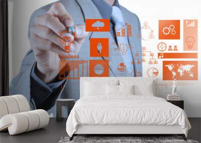 businessman hand working with new modern computer and business s Wall mural