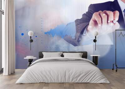 businessman hand working with new modern computer and business s Wall mural