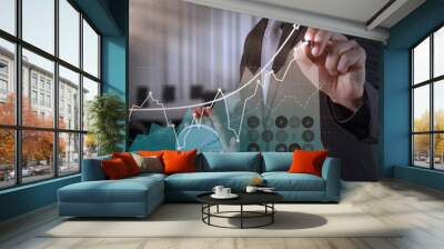 businessman hand working with new modern computer and business s Wall mural