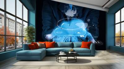 Businessman working with a Cloud Computing diagram on the new co Wall mural