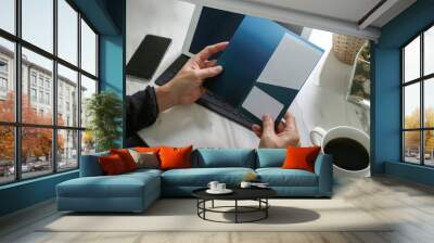 Businessperson Hands holding New Gift Card or Credit card,digita Wall mural