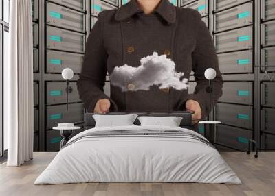 businesswoman hand working on modern technology and cloud networ Wall mural