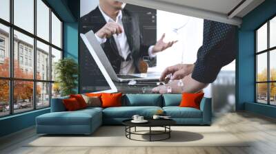 co working team meeting concept,businessman using smart phone and digital tablet and laptop computer Wall mural