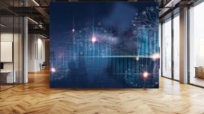 Data science, Businessman and Artificial Intelligence AI, Digital Technology concept. Businessman working digital tabletcomputer and big data, global internet network. Wall mural