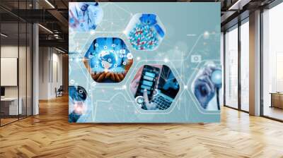 Doctor with virtual globe  healthcare network connection concept.Science and medical innovation technology future sustainable smart services and solutions in global research networks. Wall mural