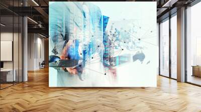 double exposure of businessman shows modern technology as concep Wall mural