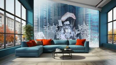 double exposure of businessman shows modern technology as concep Wall mural