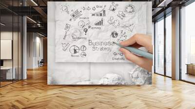 hand drawing creative business strategy on crumpled paper backgr Wall mural