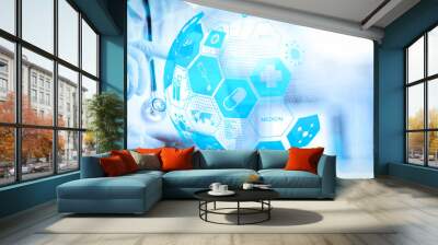 Health care and medical services concept with world or global form and AR interface. Wall mural