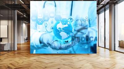 Medicine doctor working with modern computer interface as concep Wall mural