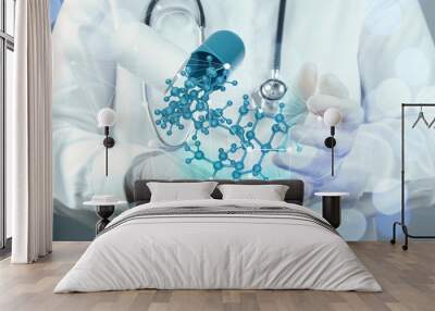 smart medical doctor hand showing network with bokeh exposure as Wall mural