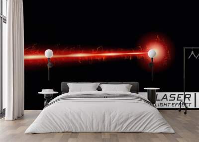 Bright red laser, beam, flash. Vector transparent ray. An object on an isolated black background. Template. Wall mural