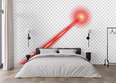 Red laser beam. Vector design element. The isolated transparent object on a light background. Wall mural