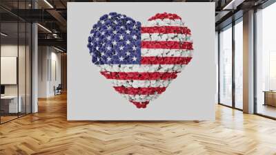 Independence day USA, 4th July. Independence Day. Heart shape made out of flowers on white background. Wall mural