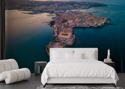 Aerial view over the Island of Ortigia in Syracuse, Sicily, Italy Wall mural