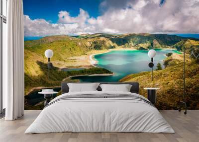 Beautiful panoramic view of Lagoa do Fogo lake in Sao Miguel Island, Azores, Portugal Wall mural