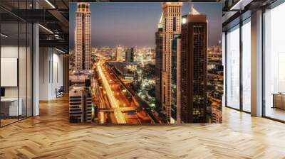 Beautiful rooftop view of Sheikh Zayed Road and skyscrapers in Dubai, United Arab Emirates Wall mural