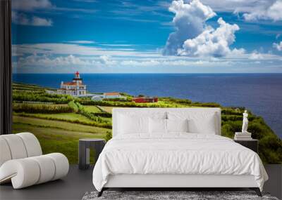 Beautiful view over Lighthouse Farol da Ponta da Ferraria in Sao Miguel Island Azores Portugal Wall mural