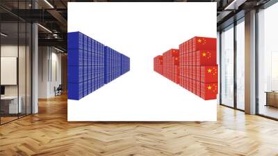 3d illustration of two group cargo containers with china and european union flag on white background Wall mural