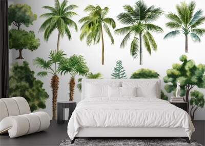 Big set of vector tropical trees and palm, white background, watercolor, vector illustration, 2d design, detailed
 Wall mural