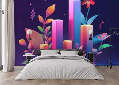 concept of growth or business success, financial graph and arrow up with plants background
 Wall mural