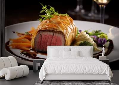 Beef wellington with a glass of red wine Wall mural