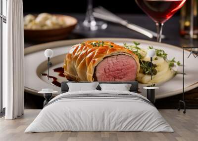 Beef wellington with a glass of red wine Wall mural