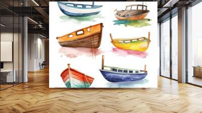 Set of watercolor boats on white background clipart Wall mural